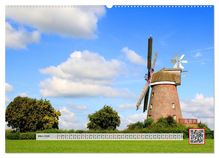 Produktbild: Die sch&ouml;nsten Windm&uuml;hlen am Niederrhein (hochwertiger Premium Wandkalender 2026 DIN A2 quer), Kunstdruck in Hochglanz