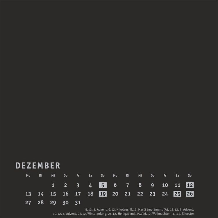 Produktbild: Premium-Bastelkalender schwarz klein 2027