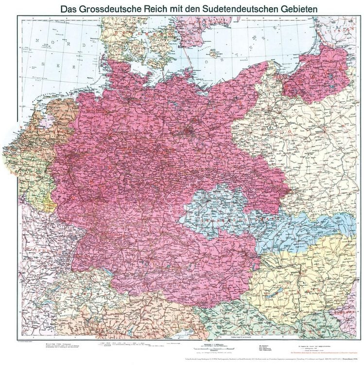 Produktbild: Historische Karte: Deutschland - Das Gro&szlig;deutsche Reich mit dem Sudetendeutschen Gebieten, 1938 (plano)