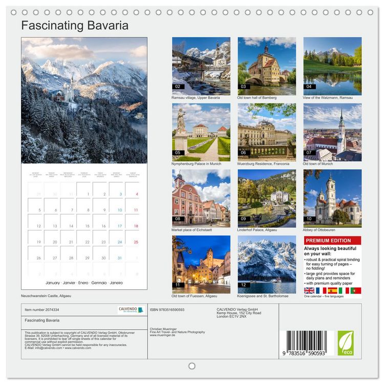 Produktbild: Fascinating Bavaria (Wall Calendar 2026 12 &times; 12 Inch) CALVENDO 12 Month Wall Calendar