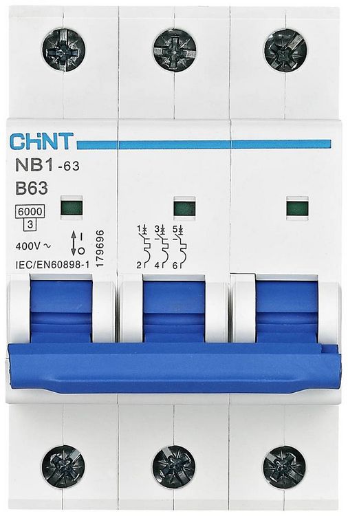 Produktbild: Chint 179695 NB1-63 3P B6 6kA DB Leitungsschutzschalter 3polig 6A 240 V, 415V