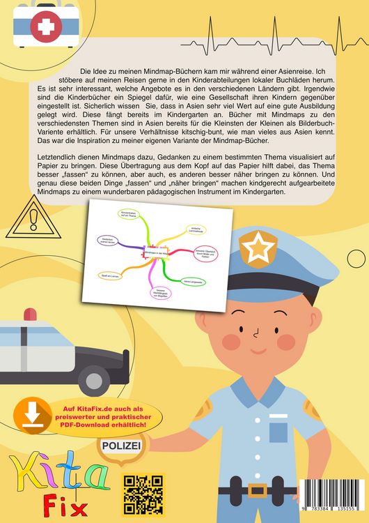 Produktbild: KitaFix-Mindmap Polizei, Feuerwehr und Krankenwagen (Fertig ausgearbeitete Gedankenlandkarten f&uuml;r die Vorschularbeit in Kindergarten und Kita)