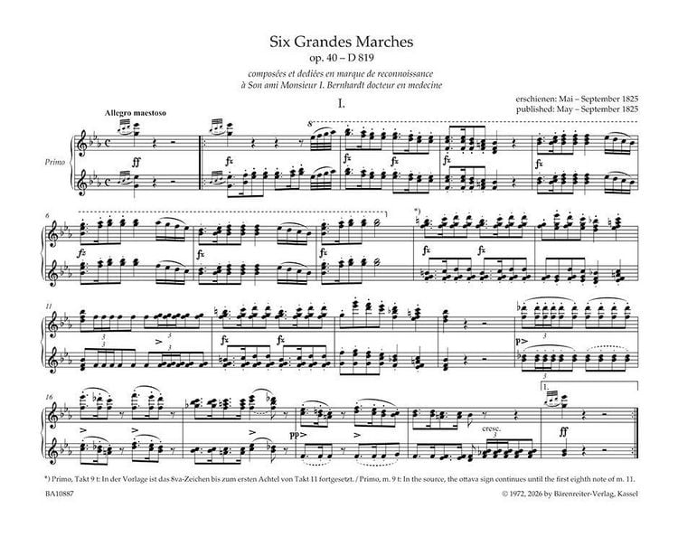 Produktbild: Six Grandes Marches f&uuml;r Klavier zu vier H&auml;nden op. 40 D 819