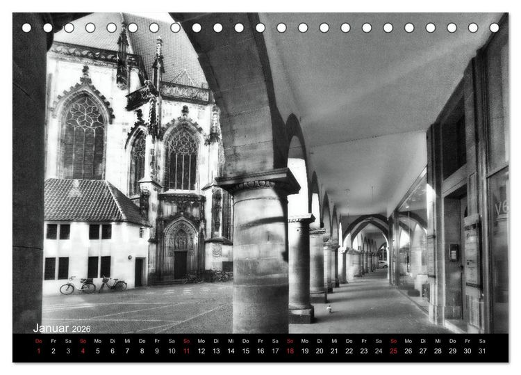 Produktbild: M&uuml;nster in schwarz-wei&szlig; gesehen (Tischkalender 2026 DIN A5 quer), CALVENDO Monatskalender