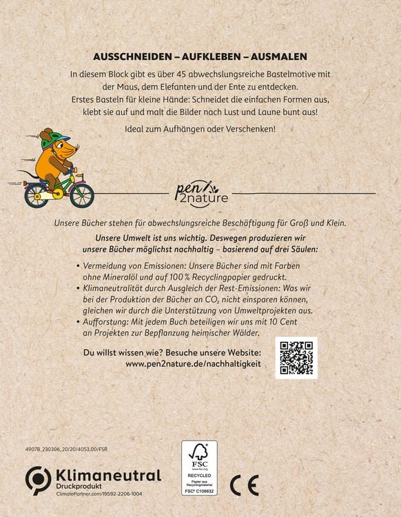 Produktbild: Die Maus: Mein Bastel-Mal-Spaß. Bastelbuch für Kinder ab 3 Jahren