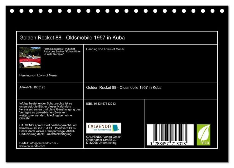 Produktbild: Golden Rocket 88 - Oldsmobile 1957 in Kuba (Tischkalender 2026 DIN A5 quer), CALVENDO Monatskalender
