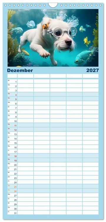 Produktbild: Familienplaner 2027 - Hunde abgetaucht mit 5 Spalten (Wandkalender, 21 x 45 cm) CALVENDO