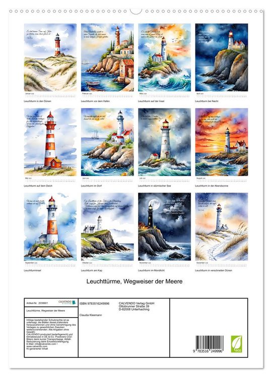Produktbild: Leuchtt&uuml;rme, Wegweiser der Meere (hochwertiger Premium Wandkalender 2026 DIN A2 hoch), Kunstdruck in Hochglanz