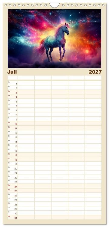 Produktbild: Familienplaner 2027 - Magische Momente im Land der Einh&ouml;rner mit 5 Spalten (Wandkalender, 21 x 45 cm) CALVENDO