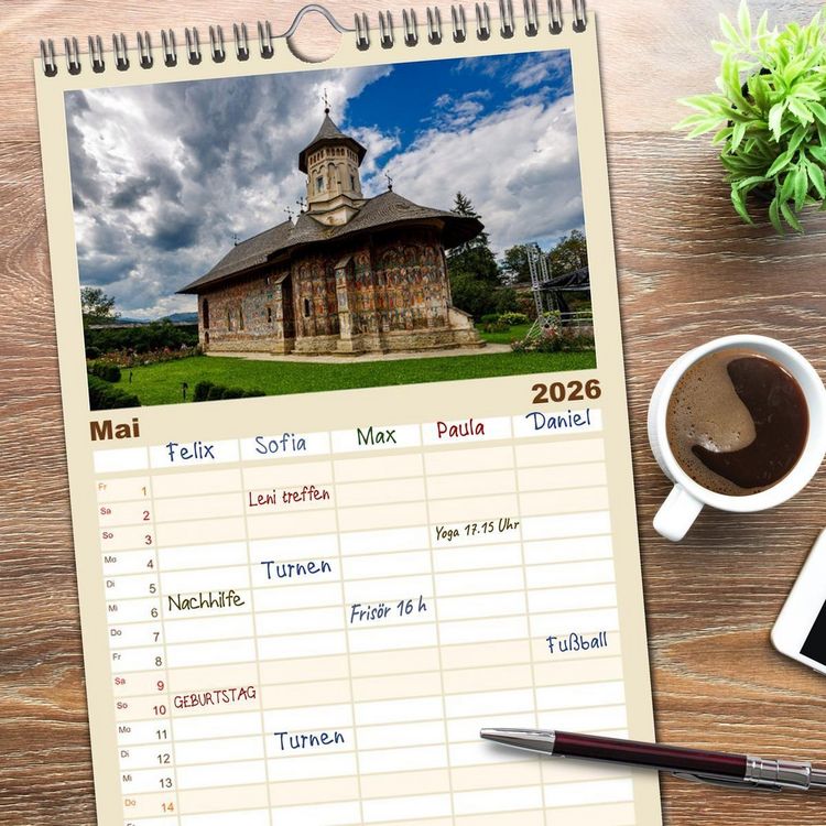 Produktbild: Familienplaner 2026 - Kirchen und Kl&ouml;ster in Rum&auml;nien mit 5 Spalten (Wandkalender, 21 x 45 cm) CALVENDO
