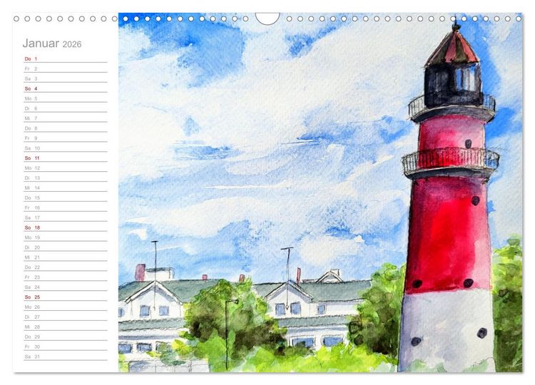 Produktbild: B&uuml;sum Aquarelle - Liebevolle Impressionen des beliebten Nordseebads (Wandkalender 2026 DIN A3 quer), CALVENDO Monatskalender