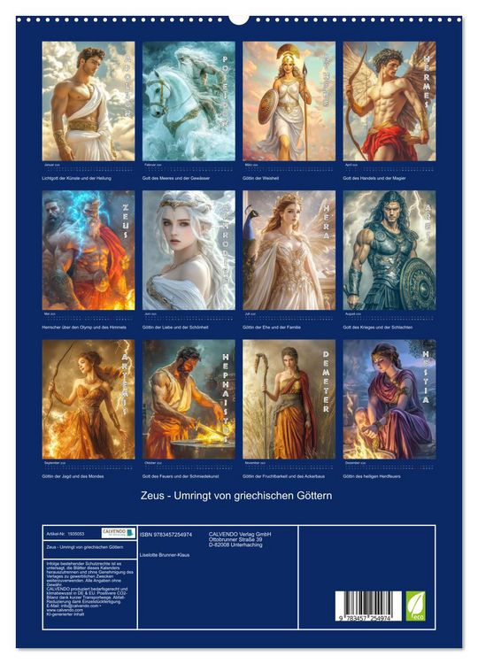 Produktbild: Zeus - Umringt von griechischen G&ouml;ttern (hochwertiger Premium Wandkalender 2026 DIN A2 hoch), Kunstdruck in Hochglanz