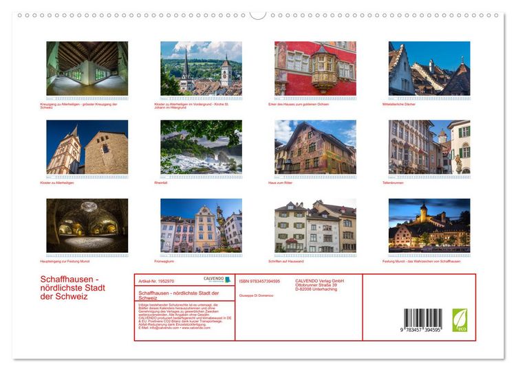 Produktbild: Schaffhausen - n&ouml;rdlichste Stadt der Schweiz (hochwertiger Premium Wandkalender 2026 DIN A2 quer), Kunstdruck in Hochglanz