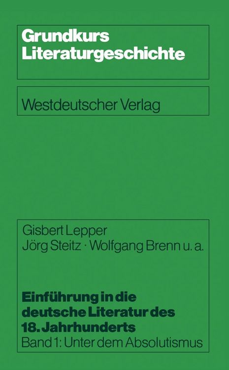 Produktbild: Einf&uuml;hrung in die deutsche Literatur des 18. Jahrhunderts