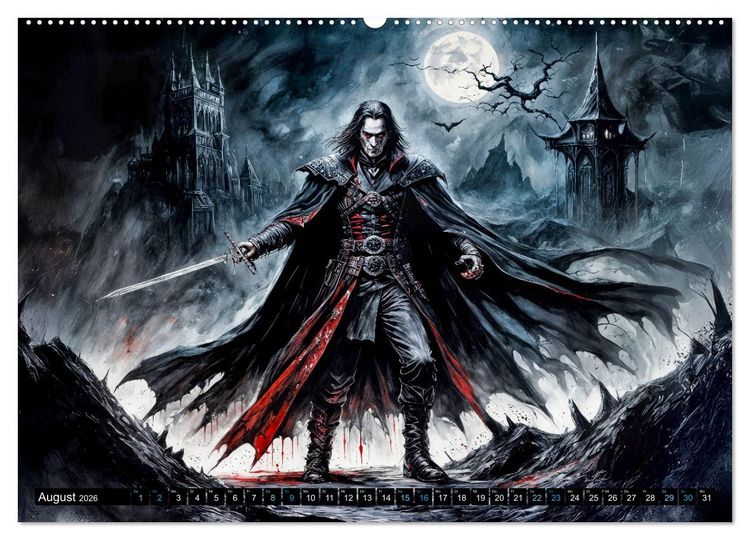 Produktbild: Finsternis der Vampire - Mystischer d&uuml;sterer Fantasy Kalender (Wandkalender 2026 DIN A2 quer), CALVENDO Monatskalender