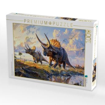 Produktbild: CALVENDO Puzzle Kinder spielen mit Triceratops Dinosauriern | 1000 Teile Lege-Gr&ouml;&szlig;e 64x48cm Foto-Puzzle f&uuml;r gl&uuml;ckliche Stunden