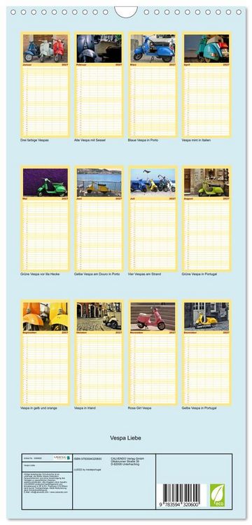 Produktbild: Familienplaner 2027 - Vespa Liebe mit 5 Spalten (Wandkalender, 21 x 45 cm) CALVENDO