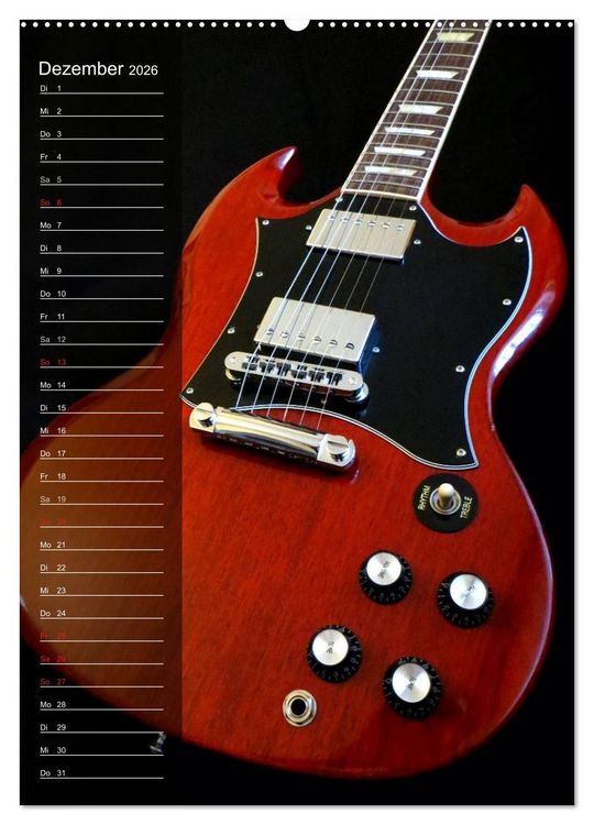 Produktbild: ROCKGITARREN in Szene gesetzt / Geburtstagskalender (hochwertiger Premium Wandkalender 2026 DIN A2 hoch), Kunstdruck in Hochglanz