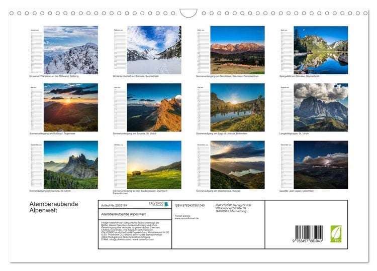 Produktbild: Atemberaubende Alpenwelt (Wandkalender 2026 DIN A3 quer), CALVENDO Monatskalender