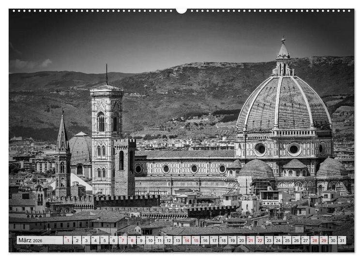 Produktbild: FLORENZ Monochrome Impressionen (hochwertiger Premium Wandkalender 2026 DIN A2 quer), Kunstdruck in Hochglanz