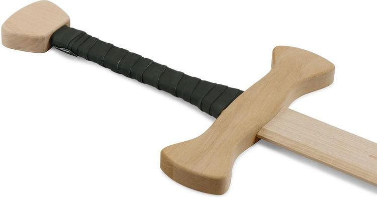 Produktbild: BestSaller 1005 - Zweihand-Schwert B&auml;renschlag, 107cm, Holz-Schwert, Griff mit gr&uuml;nem Kunstleder umwickelt