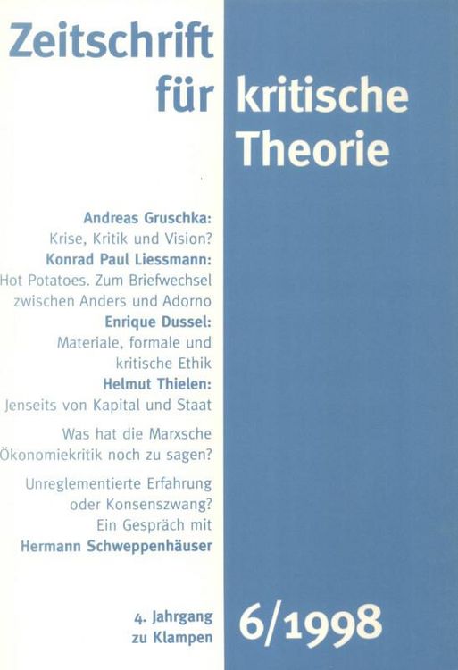 Produktbild: Zeitschrift f&uuml;r kritische Theorie / Zeitschrift f&uuml;r kritische Theorie, Heft 6 (1998)