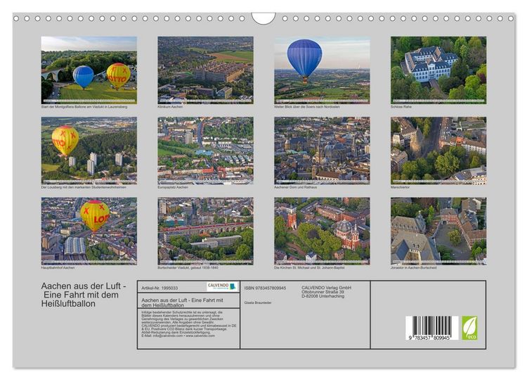 Produktbild: Aachen aus der Luft - Eine Fahrt mit dem Hei&szlig;luftballon (Wandkalender 2026 DIN A3 quer), CALVENDO Monatskalender