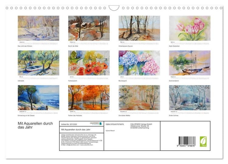 Produktbild: Mit Aquarellen durch das Jahr (Wandkalender 2026 DIN A3 quer), CALVENDO Monatskalender