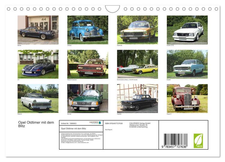 Produktbild: Opel Oldtimer mit dem Blitz (Wandkalender 2026 DIN A4 quer), CALVENDO Monatskalender