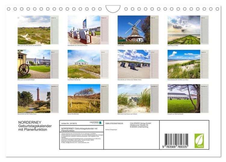 Produktbild: NORDERNEY Geburtstagskalender mit Planerfunktion (Wandkalender 2027 DIN A4 quer), CALVENDO Monatskalender