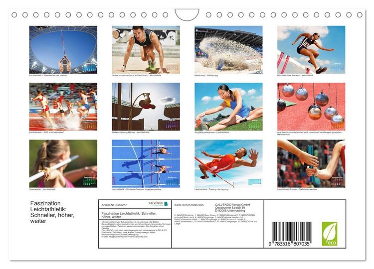 Produktbild: Faszination Leichtathletik: Schneller, h&ouml;her, weiter (Wandkalender 2027 DIN A4 quer), CALVENDO Monatskalender