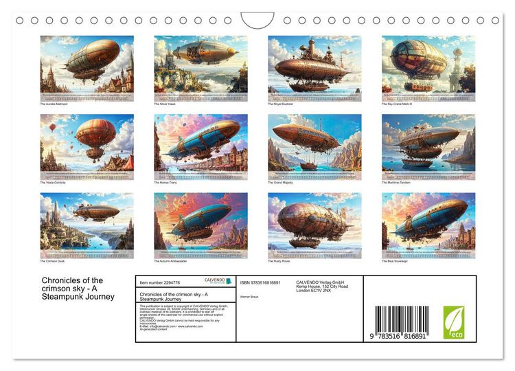 Produktbild: Chronicles of the crimson sky - A Steampunk Journey (Wall Calendar 2027 DIN A4 landscape), CALVENDO 12 Month Wall Calendar