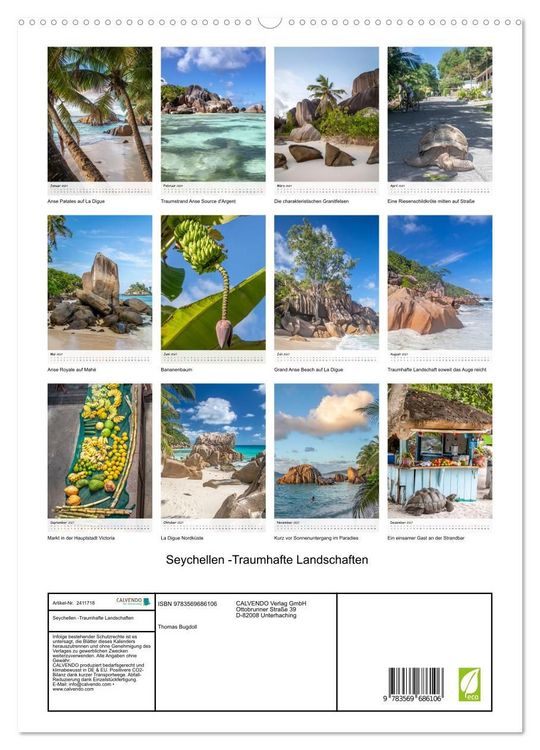 Produktbild: Seychellen -Traumhafte Landschaften (hochwertiger Premium Wandkalender 2027 DIN A2 hoch), Kunstdruck in Hochglanz