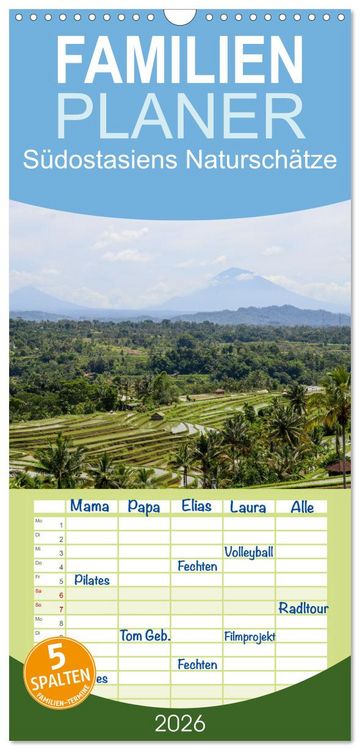 Produktbild: Familienplaner 2026 - S&uuml;dostasiens Natursch&auml;tze mit 5 Spalten (Wandkalender, 21 x 45 cm) CALVENDO