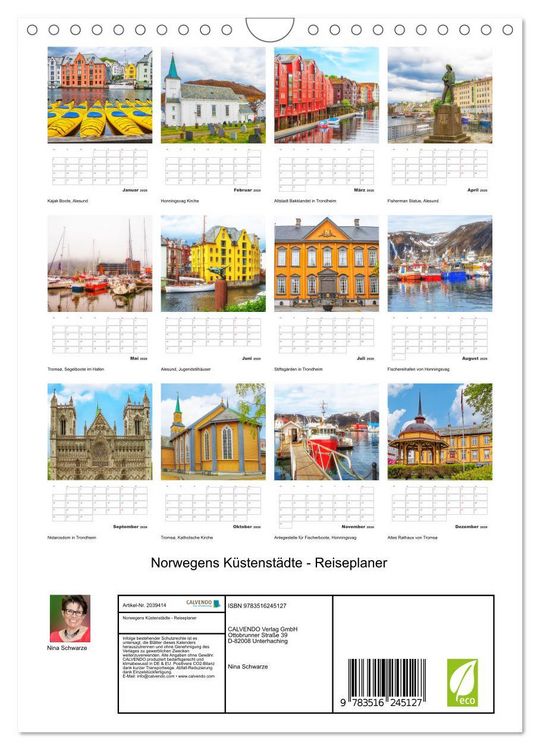 Produktbild: Norwegens K&uuml;stenst&auml;dte - Reiseplaner (Wandkalender 2026 DIN A4 hoch), CALVENDO Monatskalender