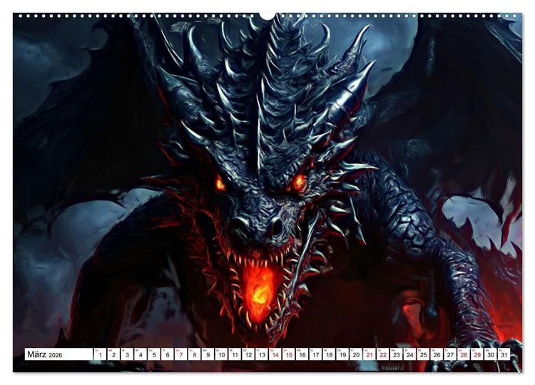 Produktbild: Drachen - Gef&uuml;rchtete, aber nicht immer b&ouml;se Fabelwesen (hochwertiger Premium Wandkalender 2026 DIN A2 quer), Kunstdruck in Hochglanz