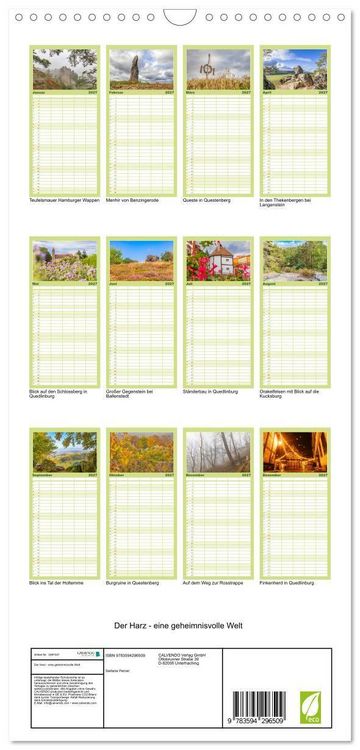 Produktbild: Familienplaner 2027 - Der Harz - eine geheimnisvolle Welt mit 5 Spalten (Wandkalender, 21 x 45 cm) CALVENDO