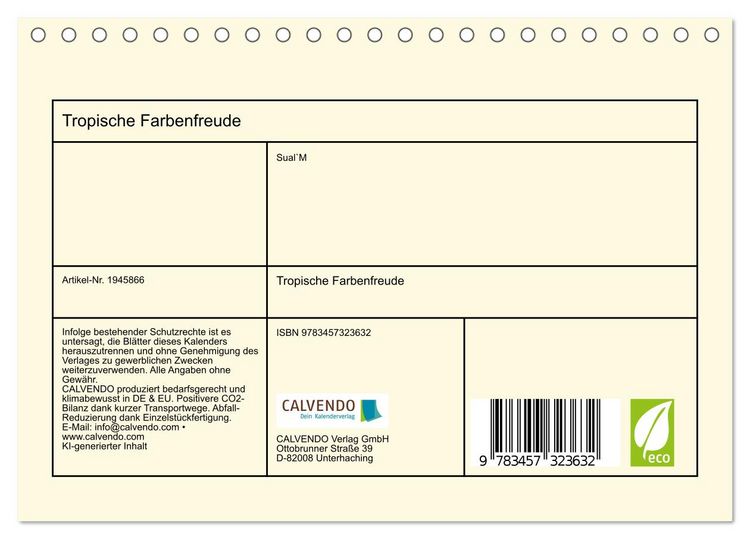 Produktbild: Tropische Farbenfreude (Tischkalender 2026 DIN A5 quer), CALVENDO Monatskalender