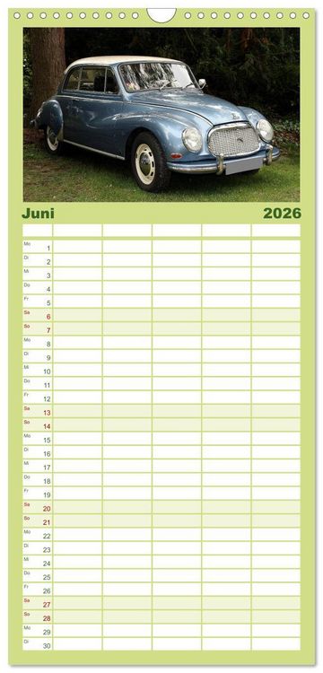 Produktbild: Familienplaner 2026 - Oldtimer vergangenger Jahrzehnte mit 5 Spalten (Wandkalender, 21 x 45 cm) CALVENDO