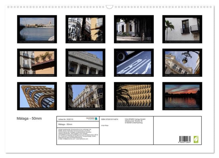 Produktbild: M&aacute;laga - 50mm (Wandkalender 2026 DIN A2 quer), CALVENDO Monatskalender