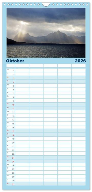 Produktbild: Familienplaner 2026 - Norwegen - Hurtigruten mit 5 Spalten (Wandkalender, 21 x 45 cm) CALVENDO
