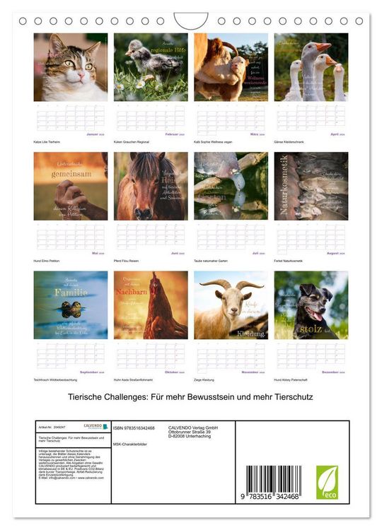 Produktbild: Tierische Challenges: F&uuml;r mehr Bewusstsein und mehr Tierschutz (Wandkalender 2026 DIN A4 hoch), CALVENDO Monatskalender