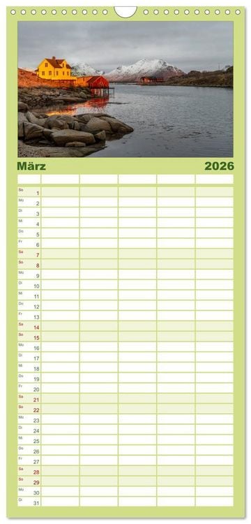 Produktbild: Familienplaner 2026 - Norwegische Landschaften mit 5 Spalten (Wandkalender, 21 x 45 cm) CALVENDO