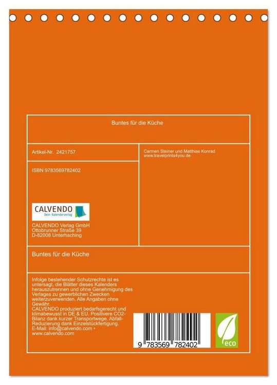 Produktbild: Buntes f&uuml;r die K&uuml;che (Tischkalender 2027 DIN A5 hoch), CALVENDO Monatskalender