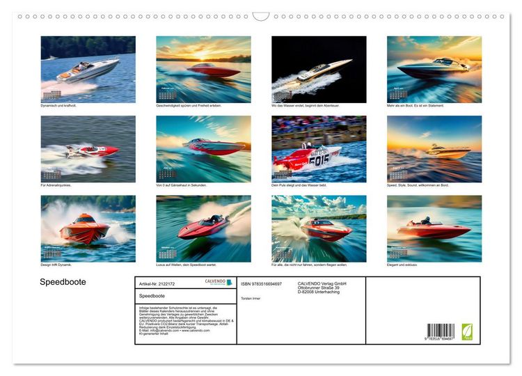 Produktbild: Speedboote (Wandkalender 2026 DIN A2 quer), CALVENDO Monatskalender