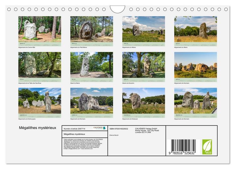 Produktbild: M&eacute;galithes myst&eacute;rieux (Calendrier mural 2026 DIN A4 vertical), CALVENDO calendrier mensuel