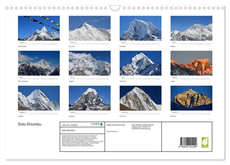 Produktbild: Solo Khumbu (Wandkalender 2026 DIN A3 quer), CALVENDO Monatskalender