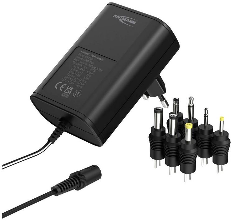 Produktbild: Ansmann 1201-0024 Steckernetzteil, einstellbar 12 V/DC, 9 V/DC, 7.5 V/DC, 6 V, 4.5 V/DC, 3 V 1500 mA 18 W