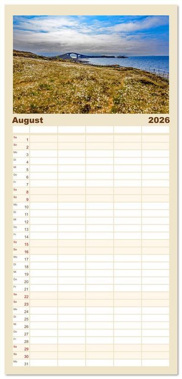Produktbild: Familienplaner 2026 - Vom Nordkap zum S&uuml;dkap mit 5 Spalten (Wandkalender, 21 x 45 cm) CALVENDO
