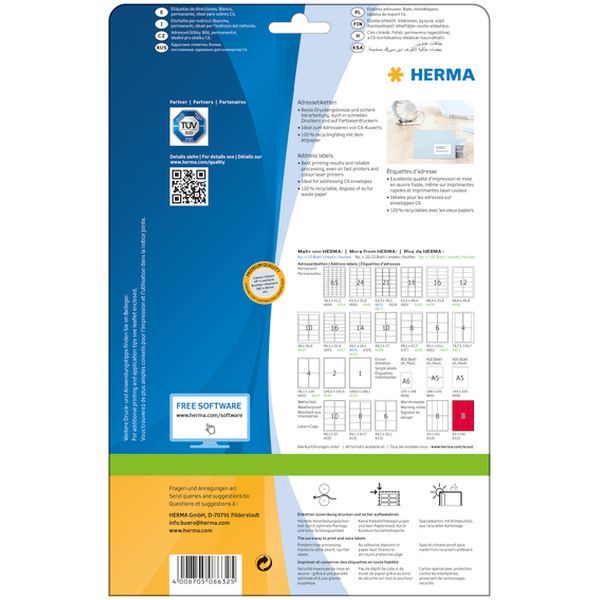 Produktbild: HERMA Etiketten permanent wei&szlig; 63,5x38,1mm 10 Blatt 210 St&uuml;ck